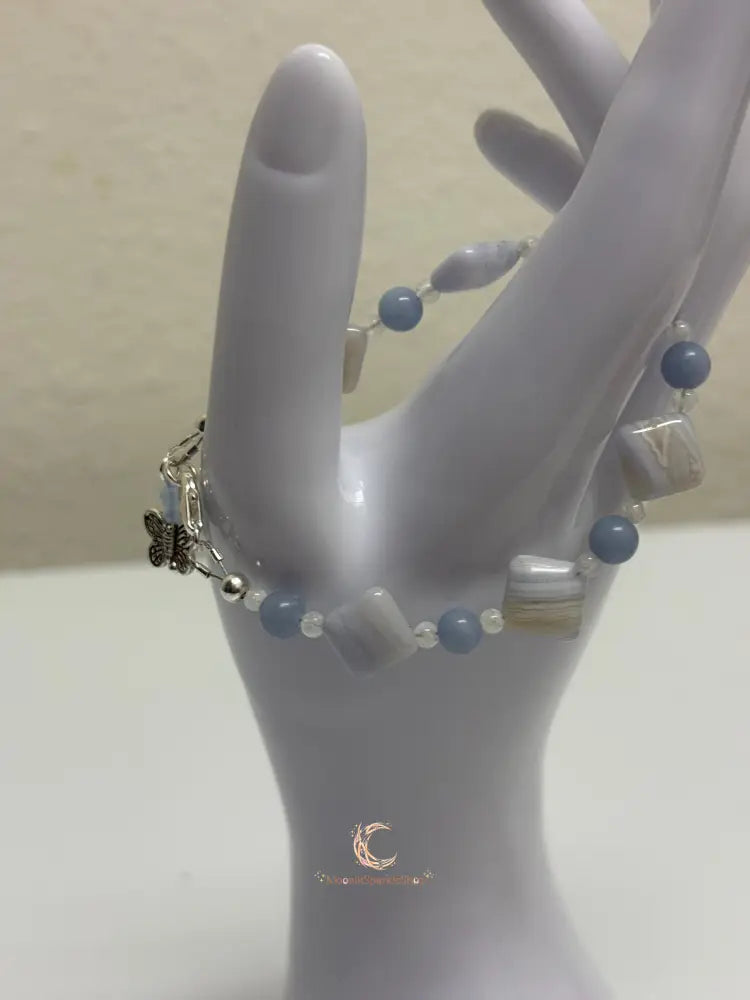 Blue Lace Agate, & Moonstone Peace Bracelet - MoonlitSparkleShop