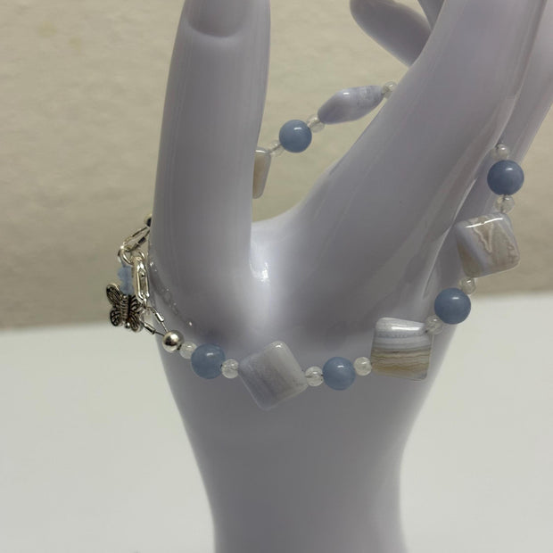 Blue Lace Agate Angelite Moonstone Bracelet – Healing Gemstone Crystal Jewelry