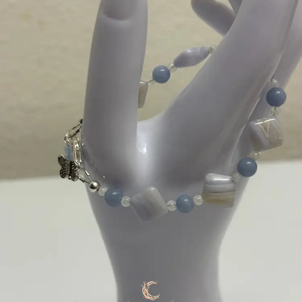 Blue Lace Agate, & Moonstone Peace Bracelet - MoonlitSparkleShop