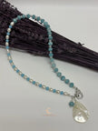 Aquamarine Pearl Pendant Necklace - Sterling Silver with Moonstone Accent