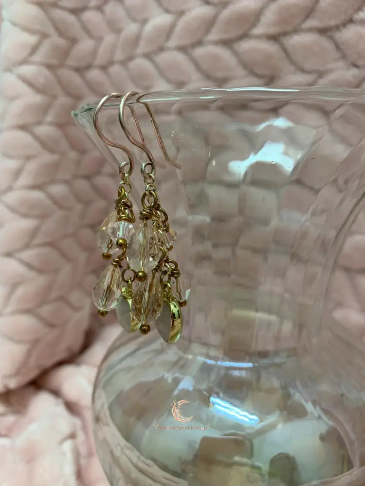 Rose Quartz Dangle Earrings - Pink Crystal Waterfall Drop Rose Gold