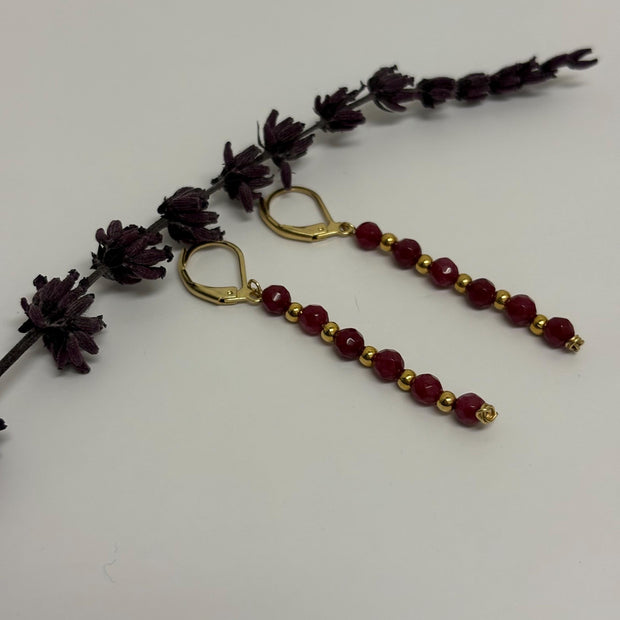 Red Andalusite Earrings – Gold Plated Gemstone Drop Dangle Earrings for Women