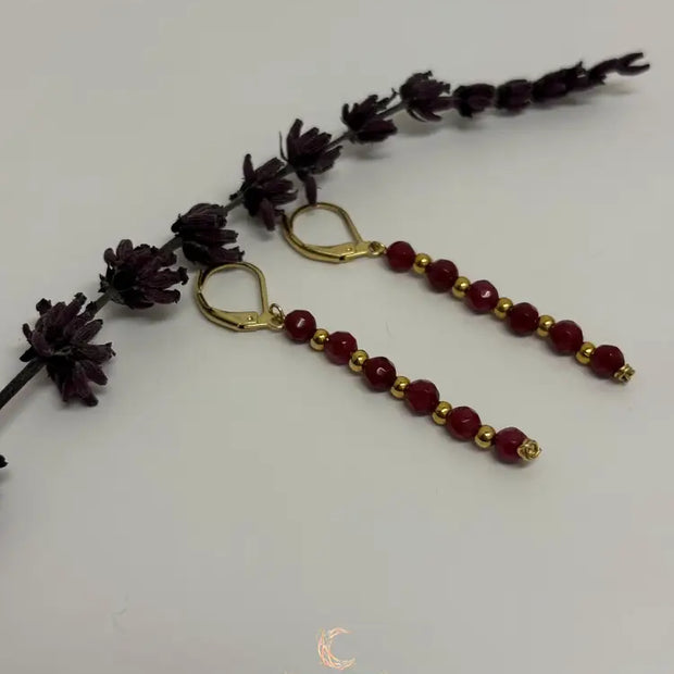 Red Andalusite Earrings – Gold Plated Gemstone Drop Dangle Earrings for Women