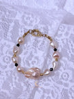 Quiet Balance Bracelet | Blush Baroque Pearl, Black Crystal & 18K Gold Filled | Elegant Handmade Jewelry