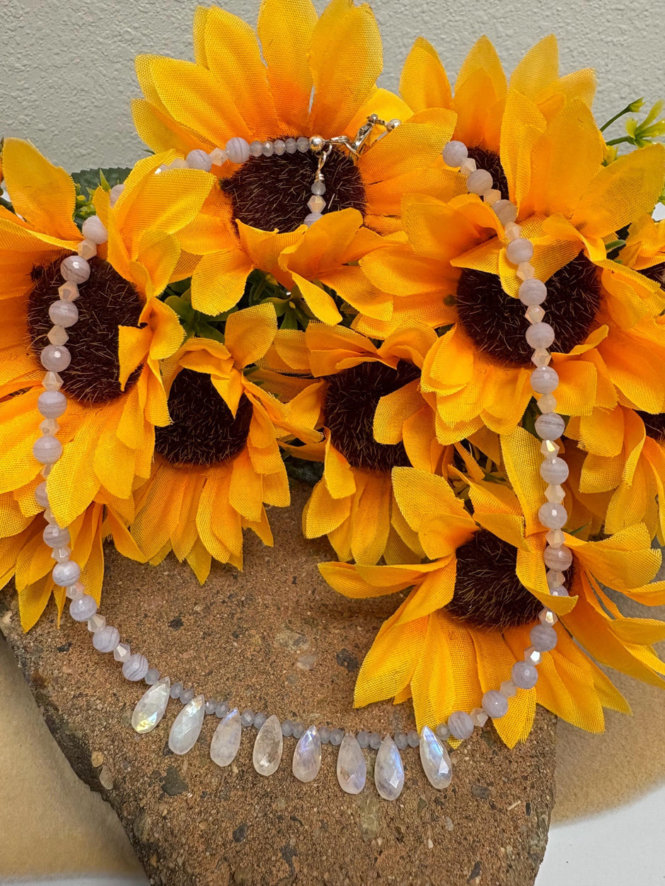 Moonstone Blue Lace Agate Necklace – Sterling Silver Teardrop Gemstone Jewelry