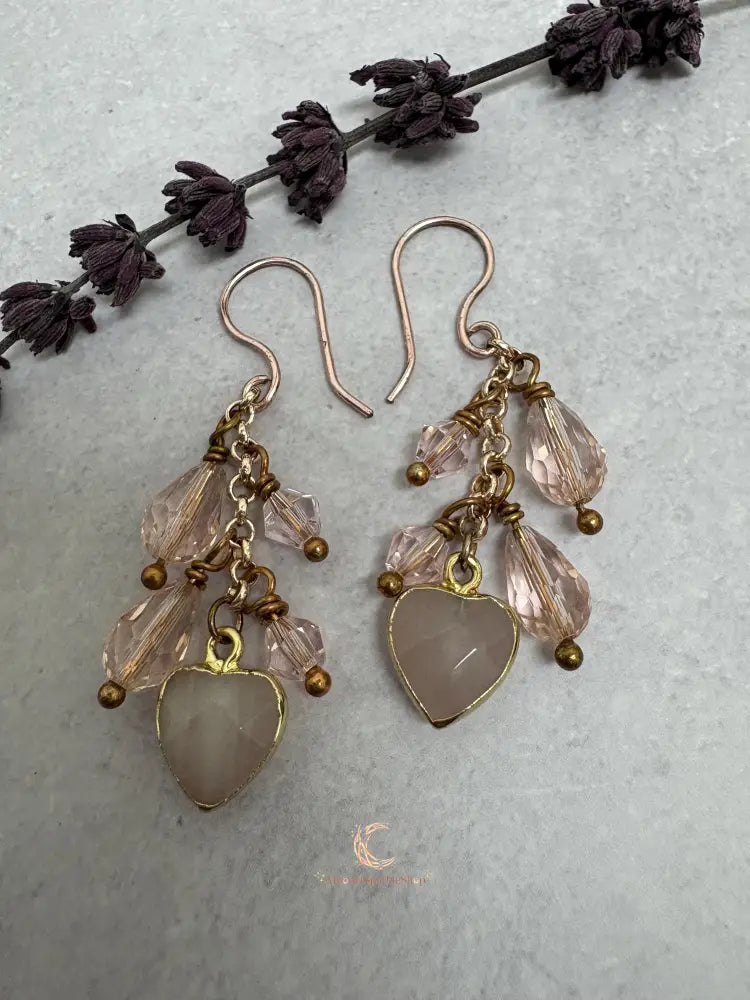 Rose Quartz Dangle Earrings - Pink Crystal Waterfall Drop Rose Gold