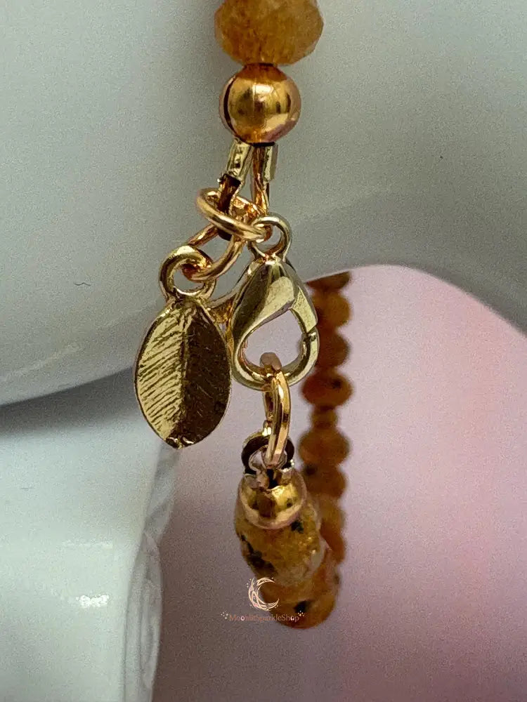 Sunstone Copper Bracelet – Handcrafted Gemstone Crystal Jewelry with Gold Accents