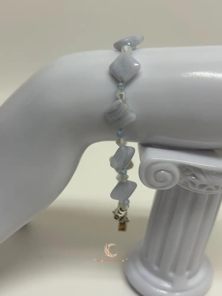 Blue Lace Agate Bracelet – Druzy Moon Charm Gemstone Crystal Jewelry