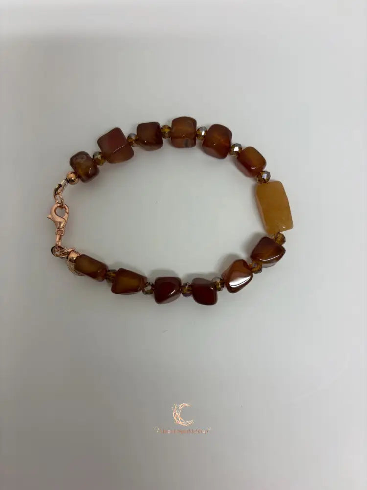 Carnelian Peach Aventurine Bracelet – Copper Leaf Clasp Gemstone Jewelry
