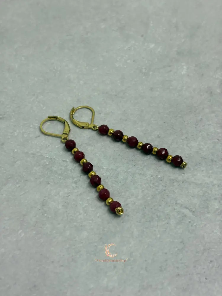 Red Andalusite Earrings – Gold Plated Gemstone Drop Dangle Earrings for Women