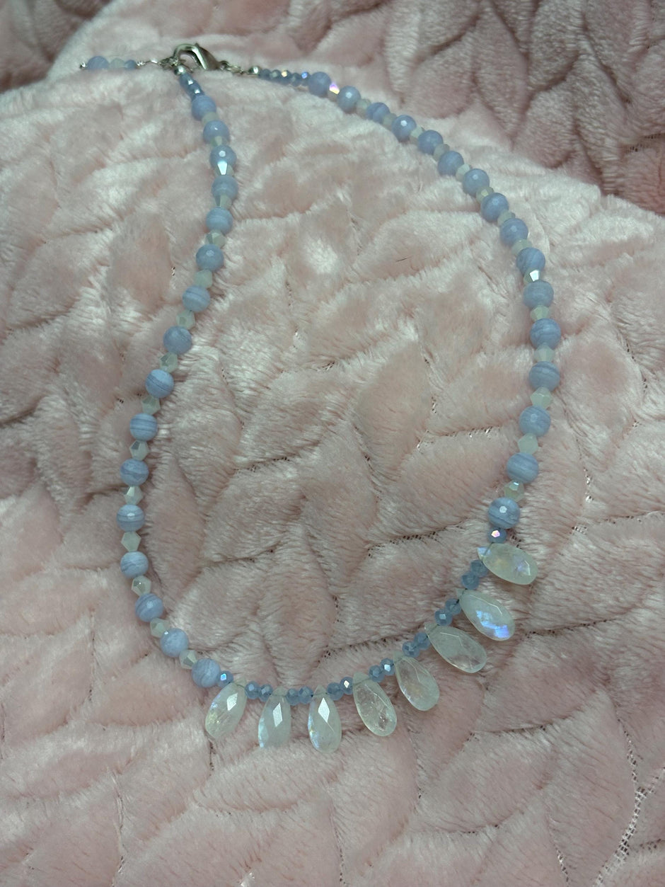 Moonstone Blue Lace Agate Necklace – Sterling Silver Teardrop Gemstone Jewelry