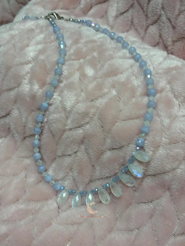 Moonstone Blue Lace Agate Necklace – Sterling Silver Teardrop Gemstone Jewelry