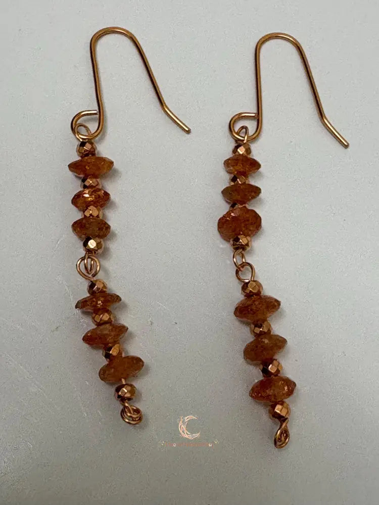 Sunstone Copper Drop Earrings – Handmade Healing Crystal Gemstone Jewelry