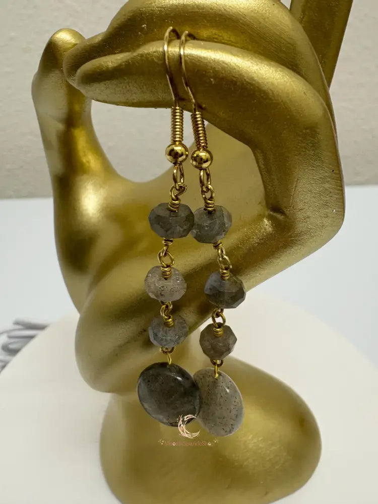 Labradorite Drop Earrings – Gold Plated French Wire Gemstone Jewelry for Women