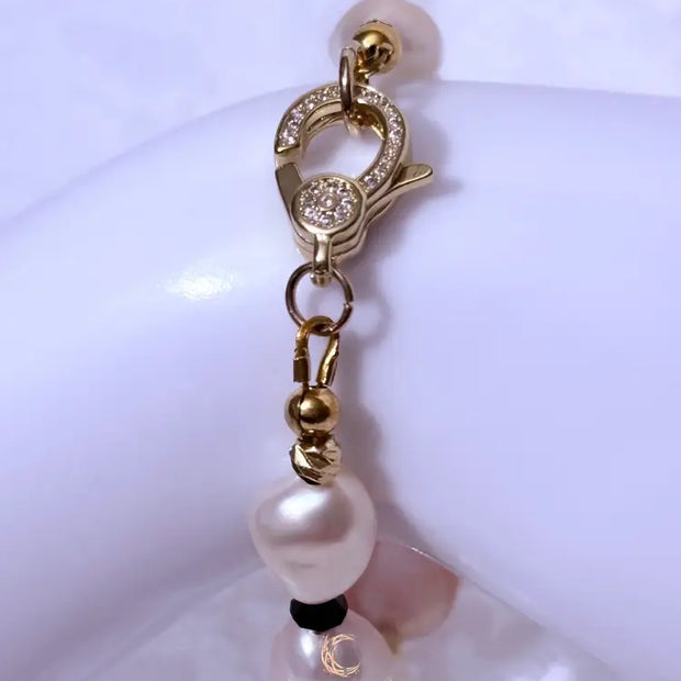 Quiet Balance Bracelet | Blush Baroque Pearl, Black Crystal & 18K Gold Filled | Elegant Handmade Jewelry