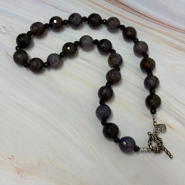 Purple & Black Agate Necklace, Black Onyx Gemstone Jewelry