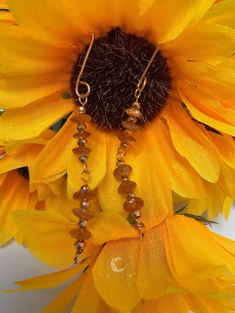 Sunstone Copper Drop Earrings – Handmade Healing Crystal Gemstone Jewelry