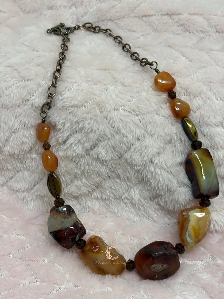 Raw Carnelian Necklace – Chunky Gemstone Antiqued Copper Statement Jewelry