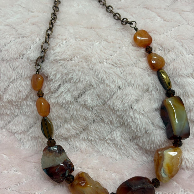 Raw Carnelian Necklace – Chunky Gemstone Antiqued Copper Statement Jewelry