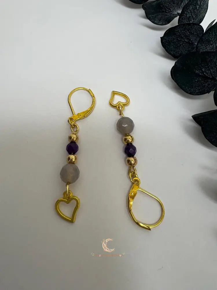 Agate Amethyst Drop Earrings – Gold Plated Gemstone Dangle Jewelry for Women