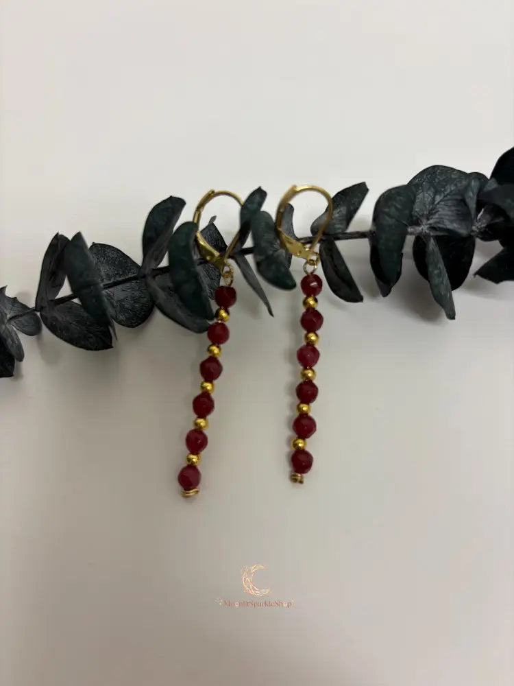 Red Andalusite Earrings – Gold Plated Gemstone Drop Dangle Earrings for Women
