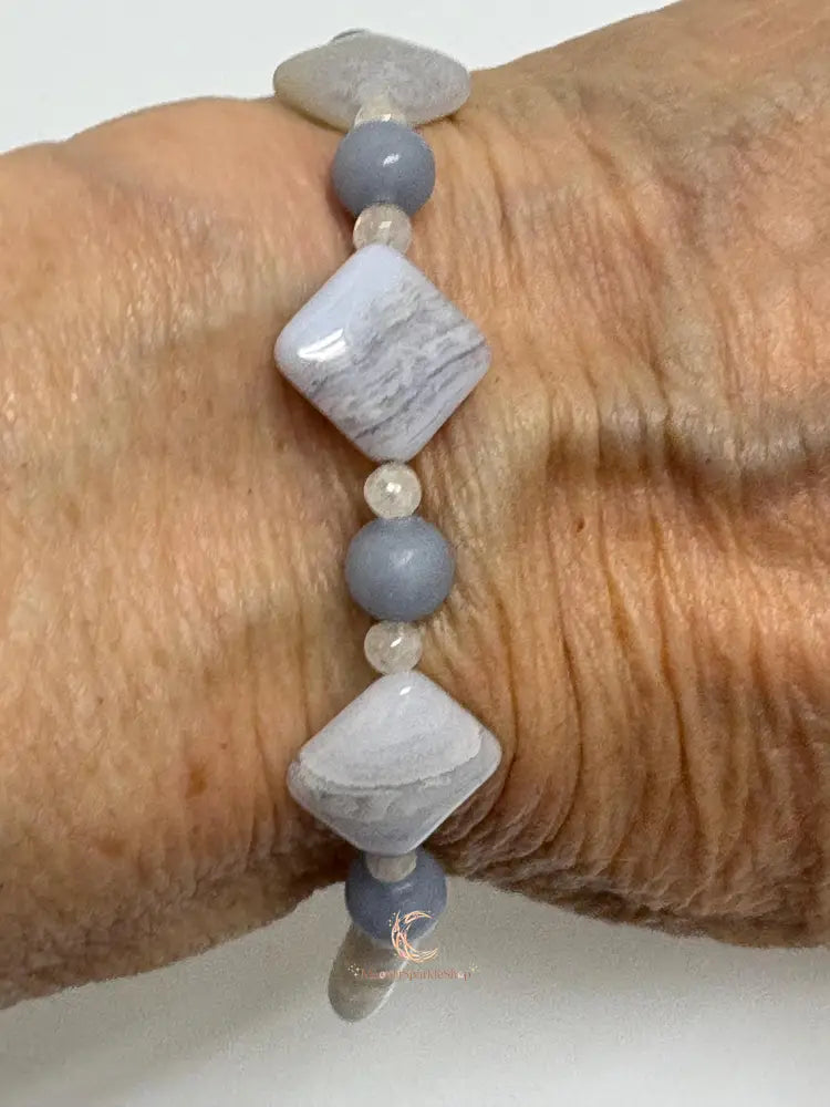 Blue Lace Agate, & Moonstone Peace Bracelet - MoonlitSparkleShop