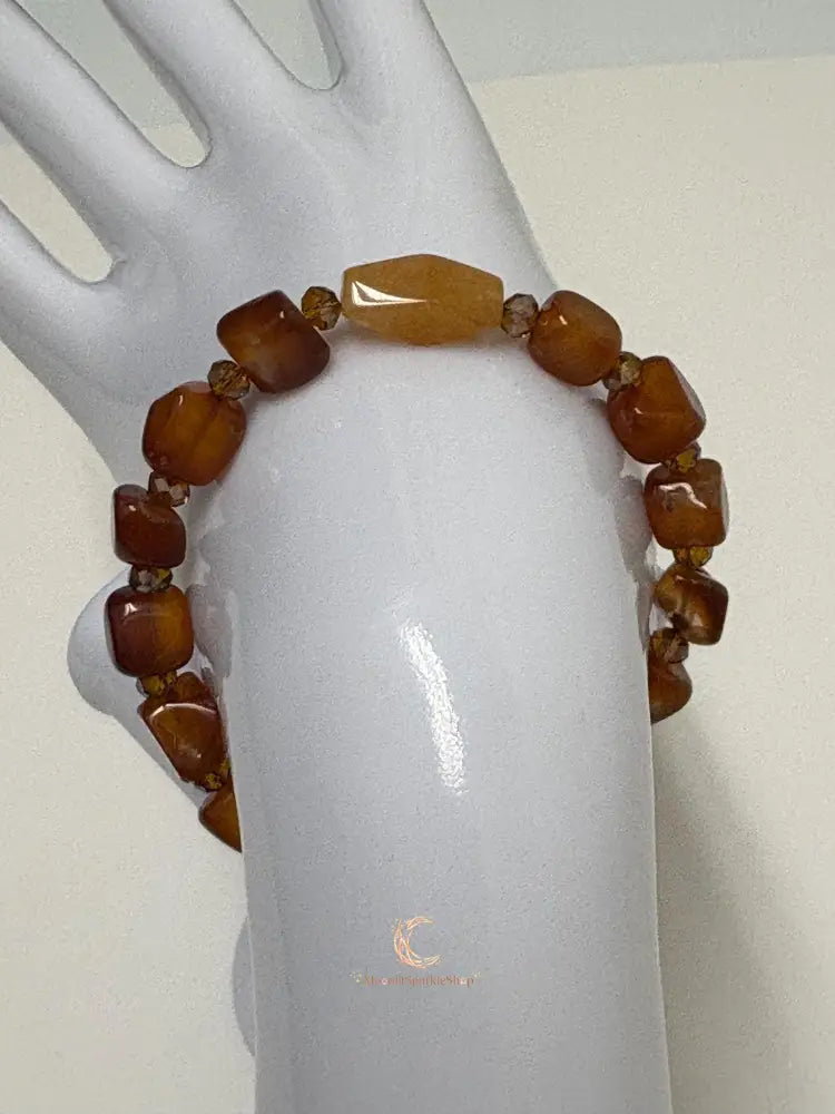 Carnelian Peach Aventurine Bracelet – Copper Leaf Clasp Gemstone Jewelry