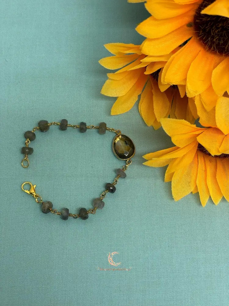 Labradorite Bracelet – Iridescent Gemstone Crystal Jewelry with Gold Plated Clasp