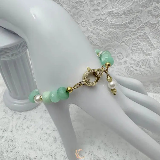 Emergence of Light Bracelet – Chrysoprase, Cultured Pearl & 18K Gold Filled
