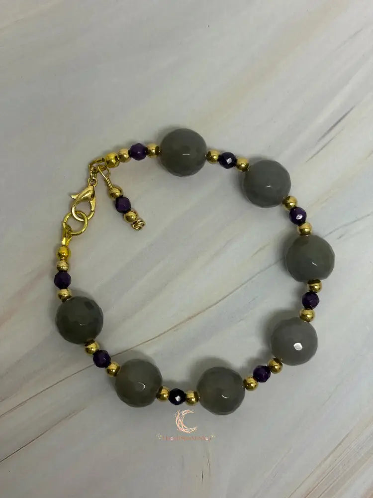 Amethyst Agate Bracelet – Gold Beaded Gemstone Crystal Jewelry for Women