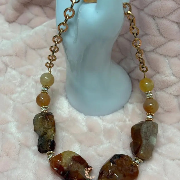 Raw Carnelian Copper Necklace – Chunky Natural Gemstone Pendant, Boho Statement Jewelry for Women"ry