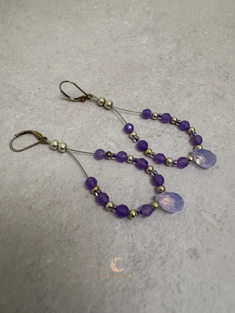 Lavender Quartz Drop Earrings - Czech Crystal Teardrop Sterling Silver