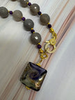 Gray Agate Amethyst Necklace – Dichroic Glass Pendant & Gold Plated Gemstone Jewelry