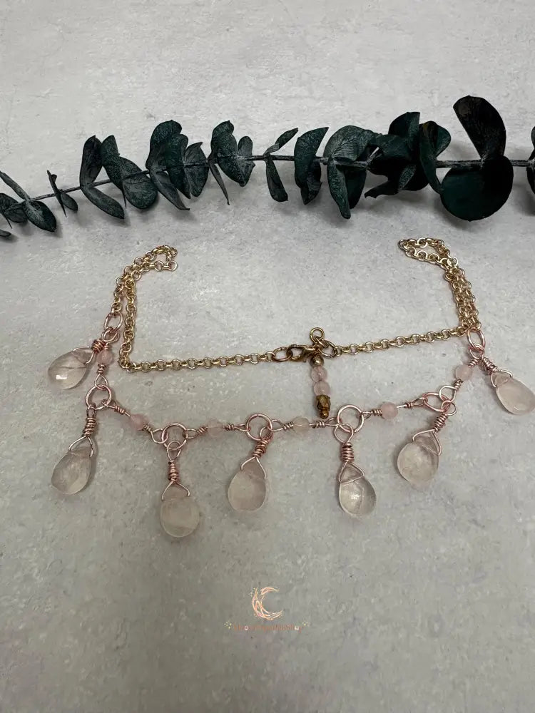 Rose Quartz Teardrop Necklace – Rose Gold Plated Chain Gemstone Jewelry