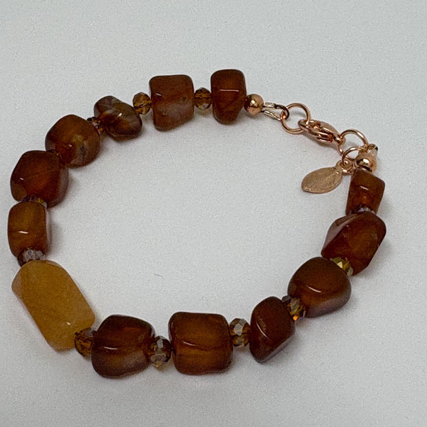 Carnelian Peach Aventurine Bracelet – Copper Leaf Clasp Gemstone Jewelry