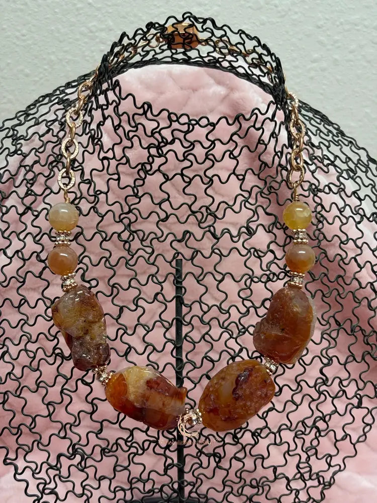 Raw Carnelian Copper Necklace – Chunky Natural Gemstone Pendant, Boho Statement Jewelry for Women