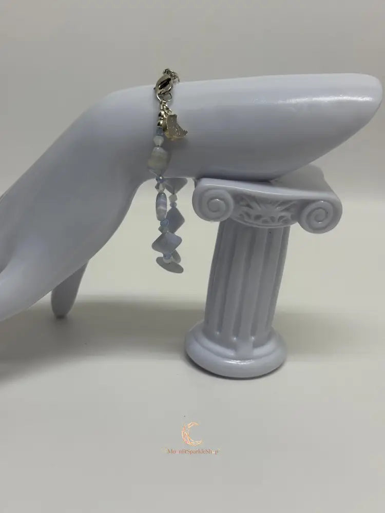 Blue Lace Agate Bracelet – Druzy Moon Charm Gemstone Crystal Jewelry