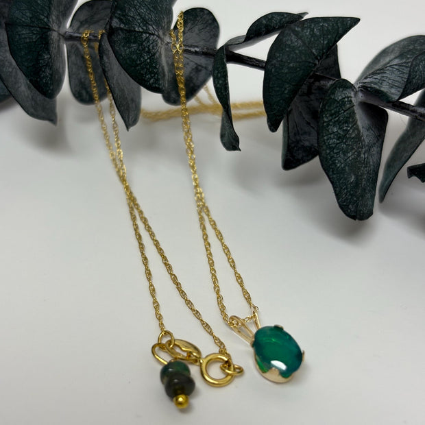 Dark Blue Ocean Opal Necklace – 14K Gold Chain & Rare Gemstone Pendant Jewelry