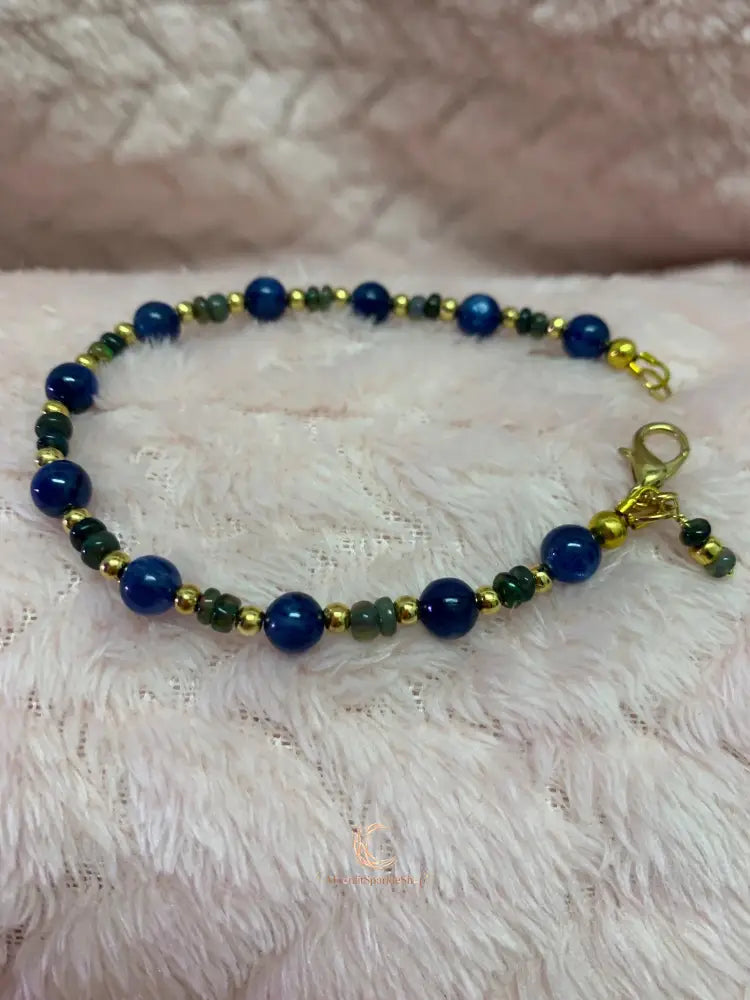 Kyanite Black Opal Bracelet - Ethiopian Opal with Gold Accents