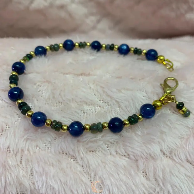 Kyanite Black Opal Bracelet - Ethiopian Opal with Gold Accents
