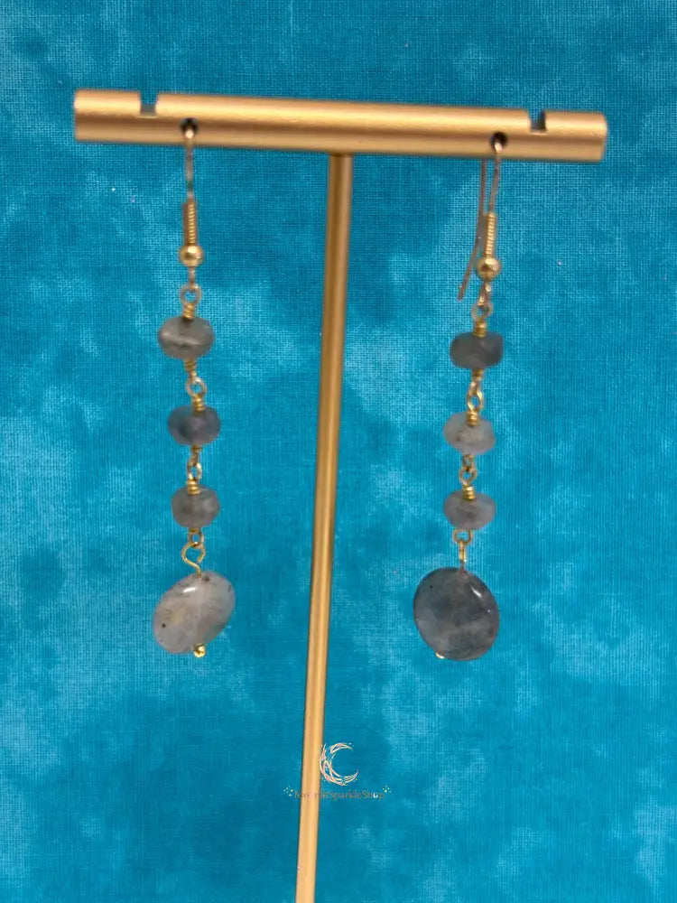 Labradorite Drop Earrings – Gold Plated French Wire Gemstone Jewelry for Women