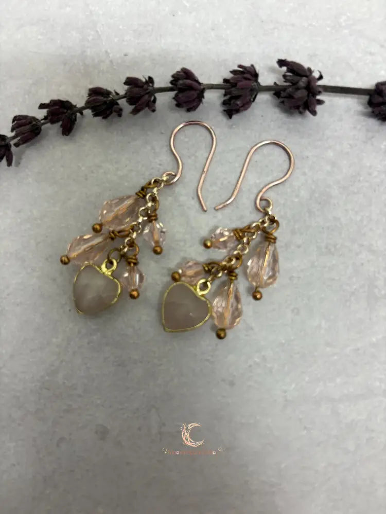 Rose Quartz Dangle Earrings - Pink Crystal Waterfall Drop Rose Gold