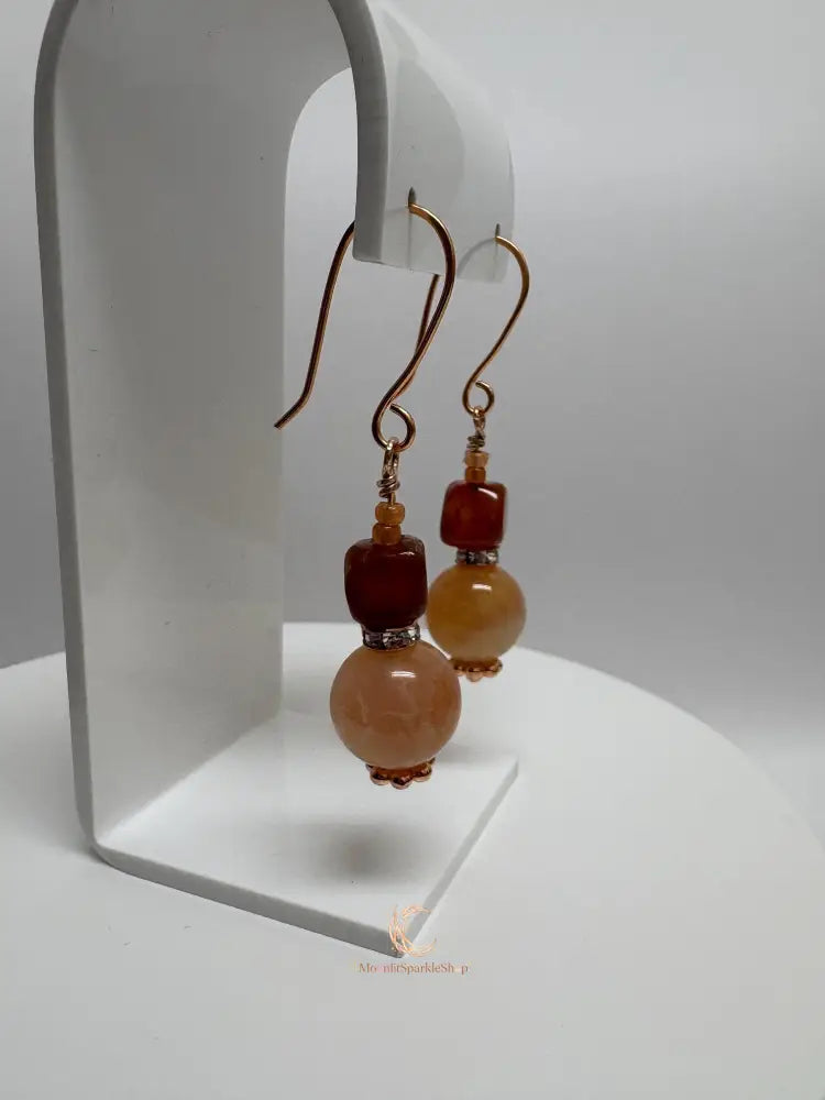 Carnelian and Agate Drop Earrings – Handcrafted Copper Boho Gemstone Jewelry