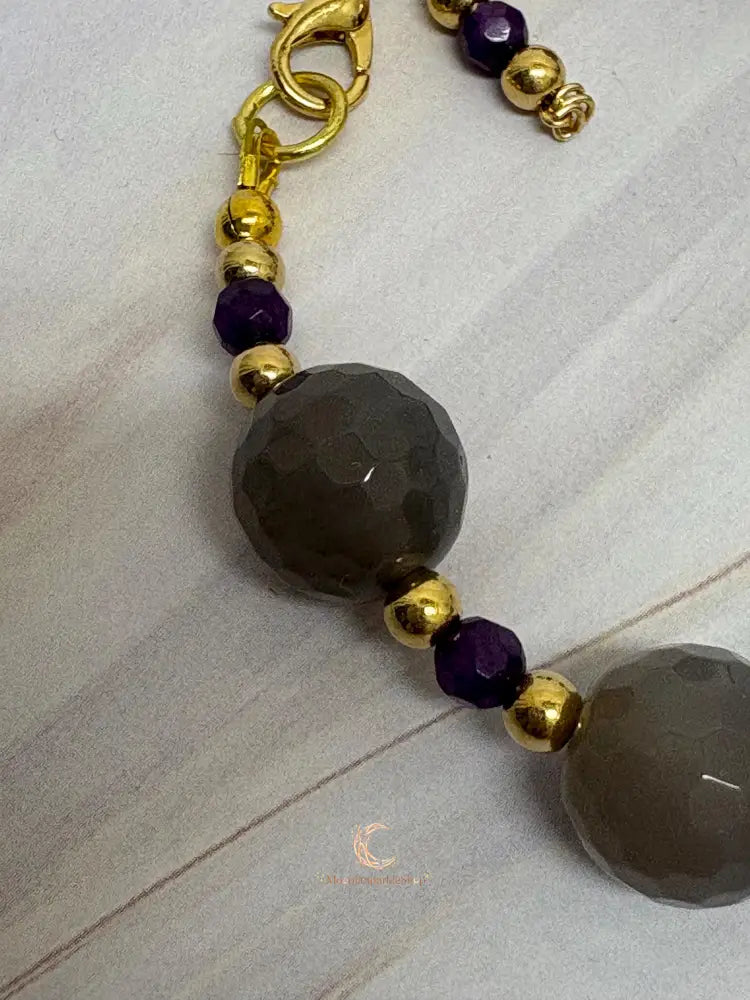 Amethyst Agate Bracelet – Gold Beaded Gemstone Crystal Jewelry for Women