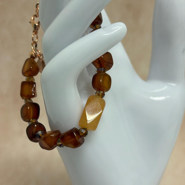 Carnelian Peach Aventurine Bracelet – Copper Leaf Clasp Gemstone Jewelry