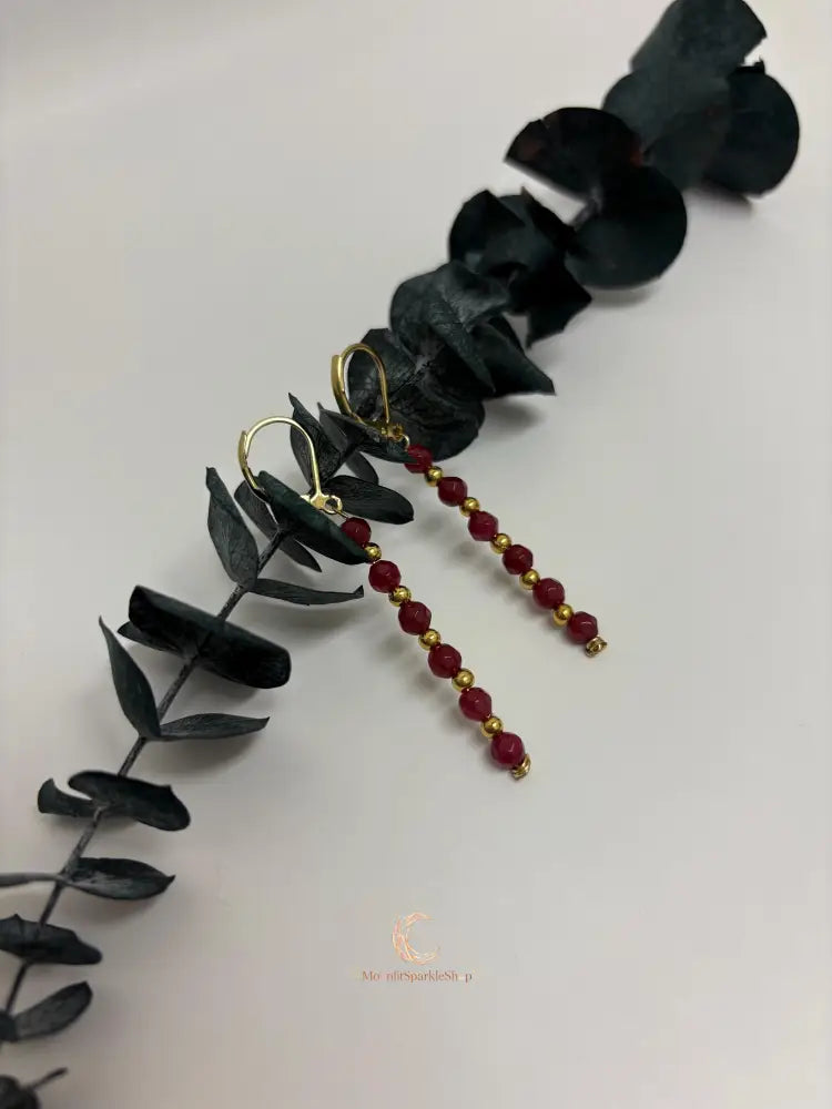 Red Andalusite Earrings – Gold Plated Gemstone Drop Dangle Earrings for Women