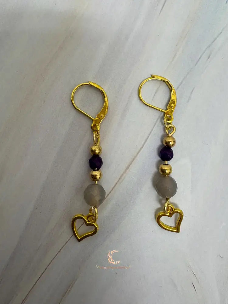 Agate Amethyst Drop Earrings – Gold Plated Gemstone Dangle Jewelry for Women