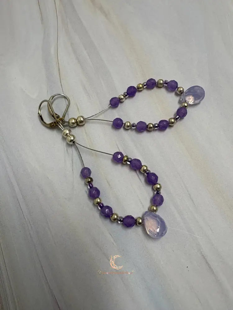 Lavender Quartz Drop Earrings - Czech Crystal Teardrop Sterling Silver