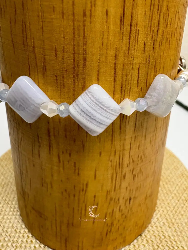 Blue Lace Agate Bracelet – Druzy Moon Charm Gemstone Crystal Jewelry