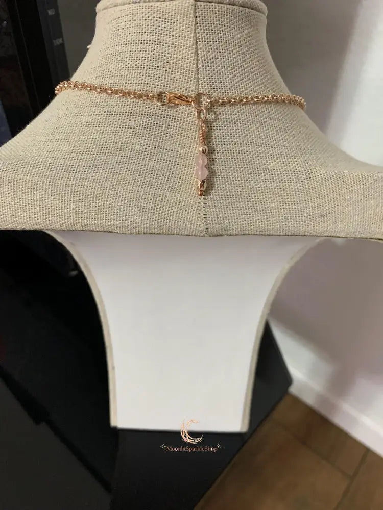 Rose Quartz Teardrop Necklace – Rose Gold Plated Chain Gemstone Jewelry